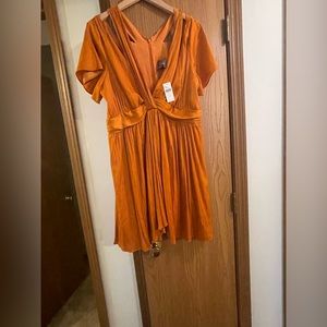 V neck orange mini dress